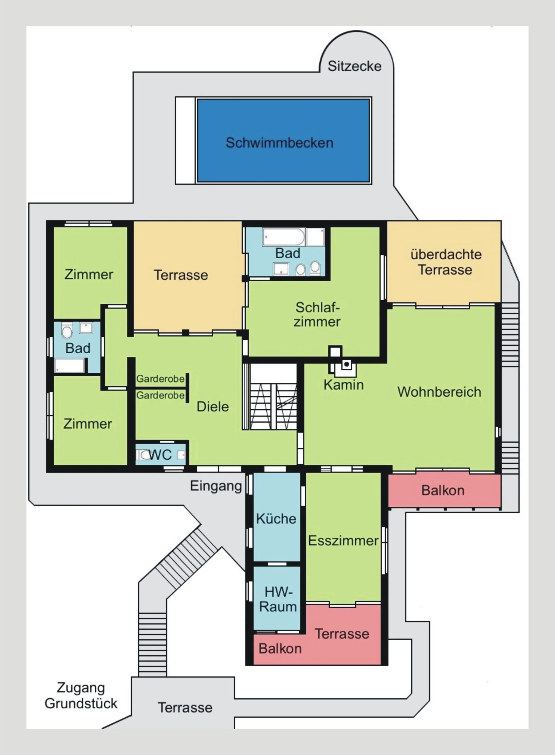 Karlsruhe-Durlach-Geigersberg / gepflegtes Einfamilienhaus mit Einliegerwohnung und Schwimmbad auf großzügigem Grundstück in ruhiger Hangwohnlage - unverbaubarer Ausblick über Karlsruhe bis in die Pfä