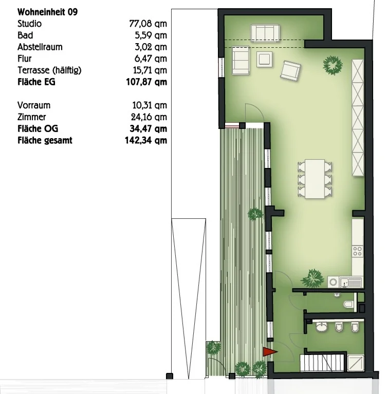 Saniertes Rückgebäude mit grosser Südterrasse und Gartenbereich in KA-Durlach / Komplettsanierung mit Denkmalabschreibung