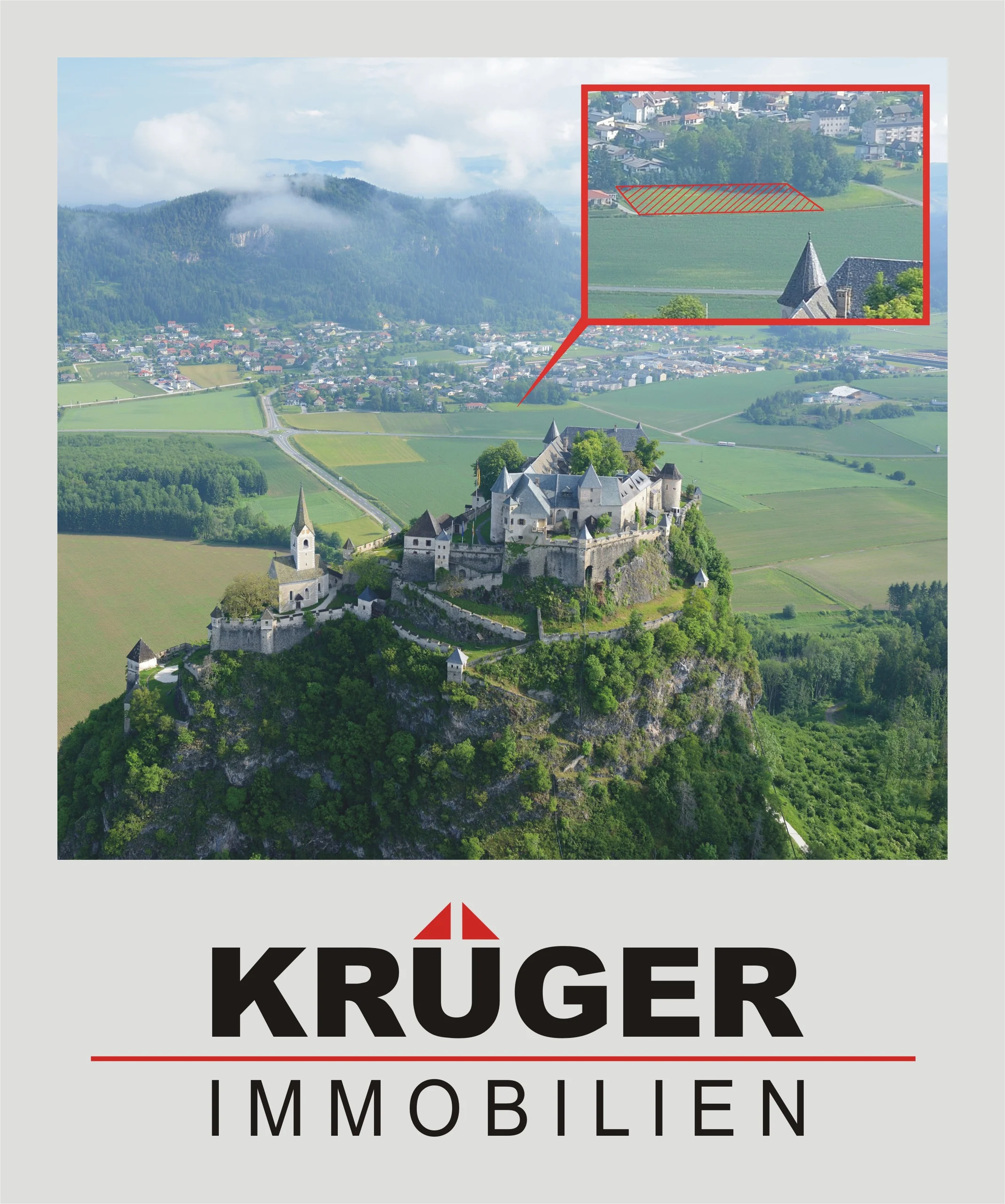 Launsdorf-Kärnten / einmaliges Baugrundstück in sonniger Ortsrandhanglage mit unverbaubarem Blick auf die Burg Hochosterwitz