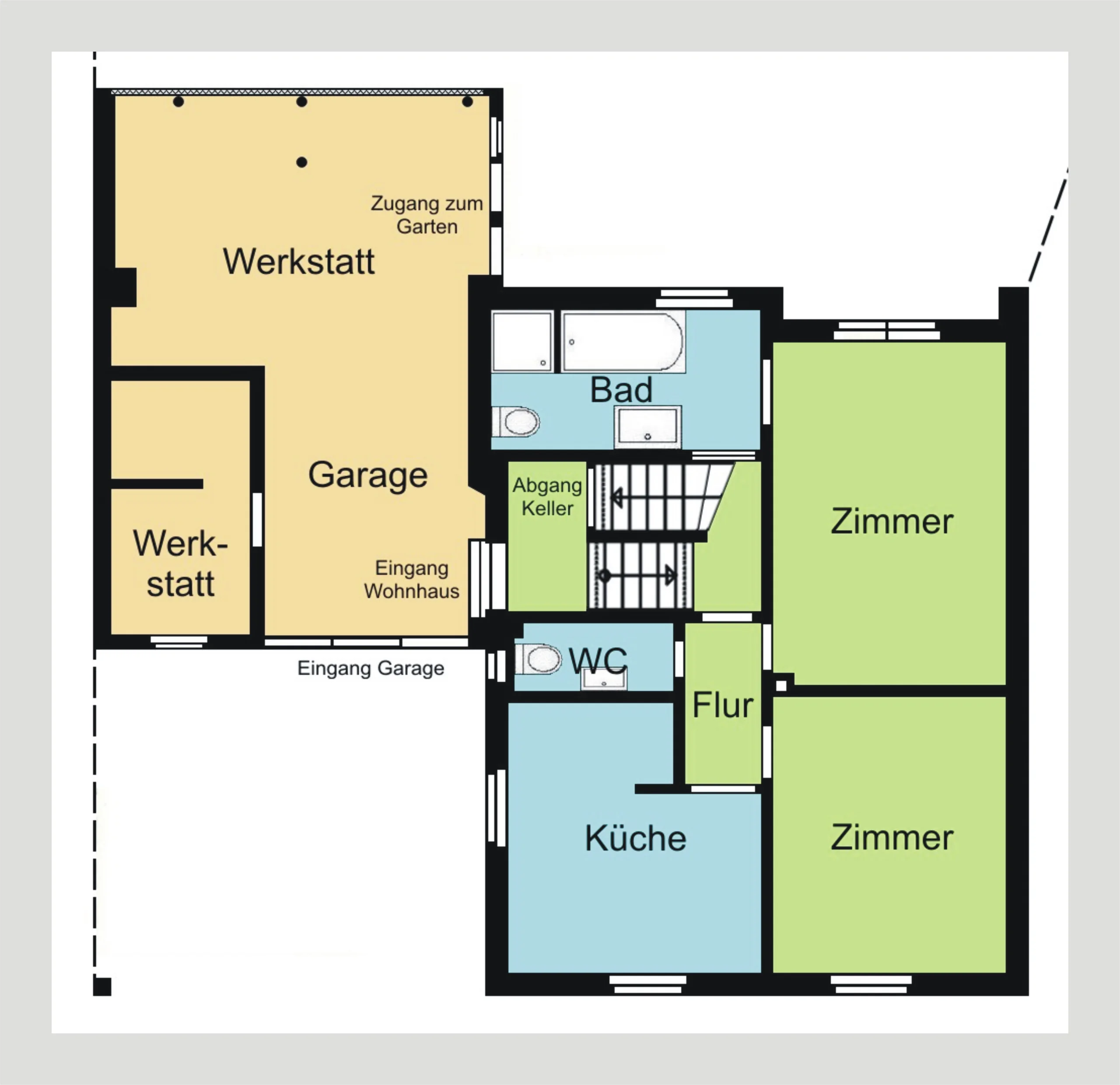 Pfinztal-Söllingen / Einfamilienhaus mit Garage-Werkstattgebäude, Garten und neuer Einbauküche / sofort bezugsfrei