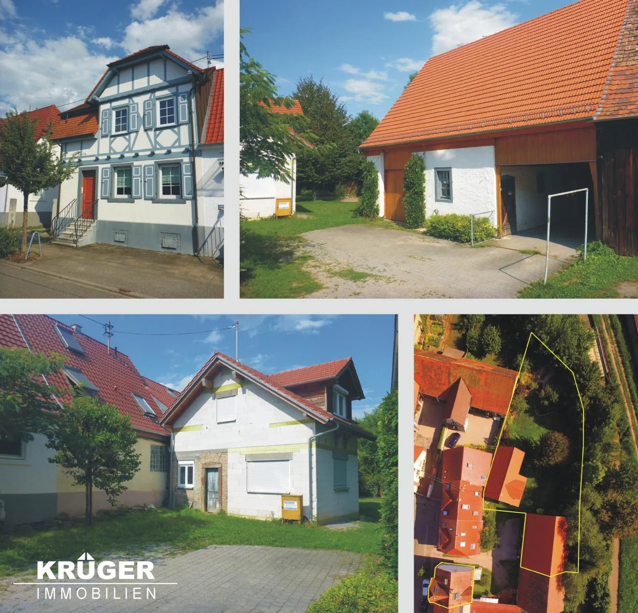 Graben-Neudorf / einzigartiges Gebäude-Ensemble aus Wohnhaus, Scheune und Rohbaugebäude auf tollem Grundstück direkt an der Heglach