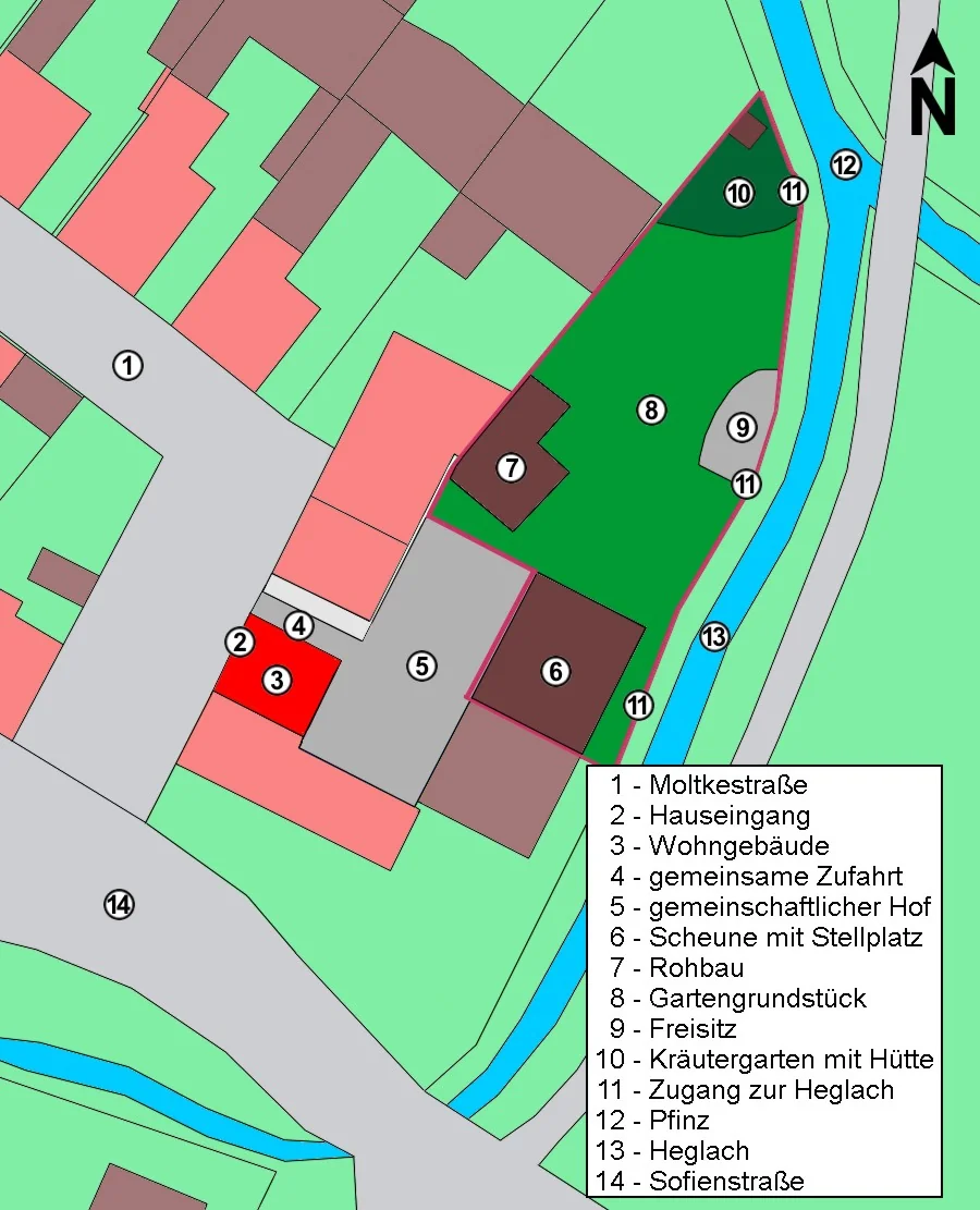 Graben-Neudorf / einzigartiges Gebäude-Ensemble aus Wohnhaus, Scheune und Rohbaugebäude auf tollem Grundstück direkt an der Heglach