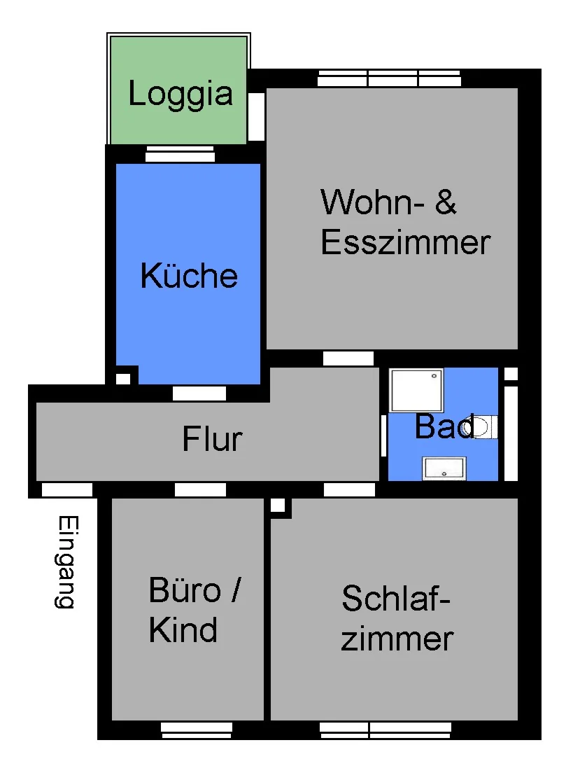 Karlsruhe-Durlach / helle, gemütliche & optimal geschnittene 3-Zimmer-Wohnung mit Einbauküche und West-Loggia in zentraler Lage / sofort bezugsfrei