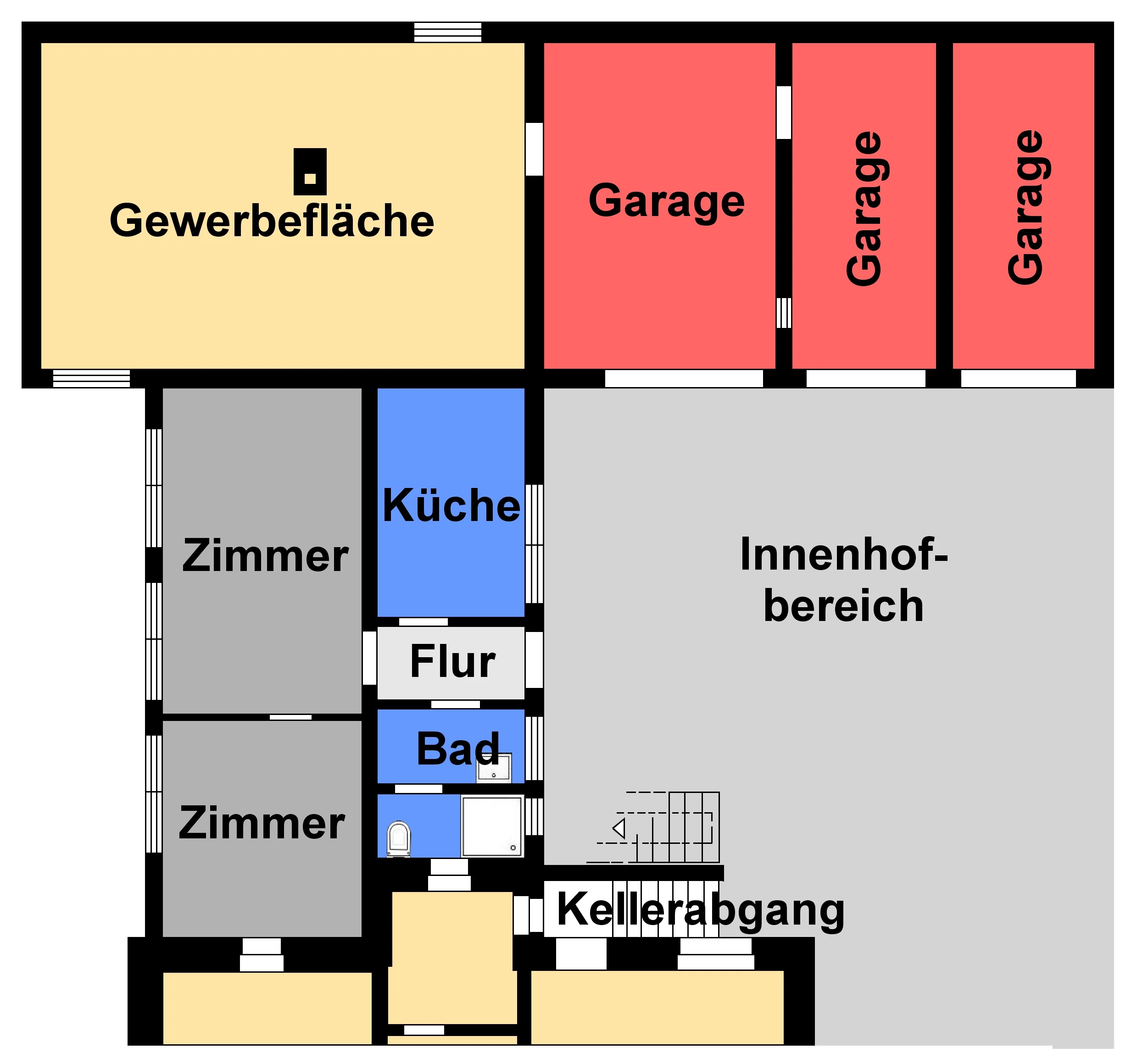 KA-Durlach / Mehrfamilienhaus mit vier Wohnungen, Garagen, Terrasse sowie Gewerbefläche / vermietet