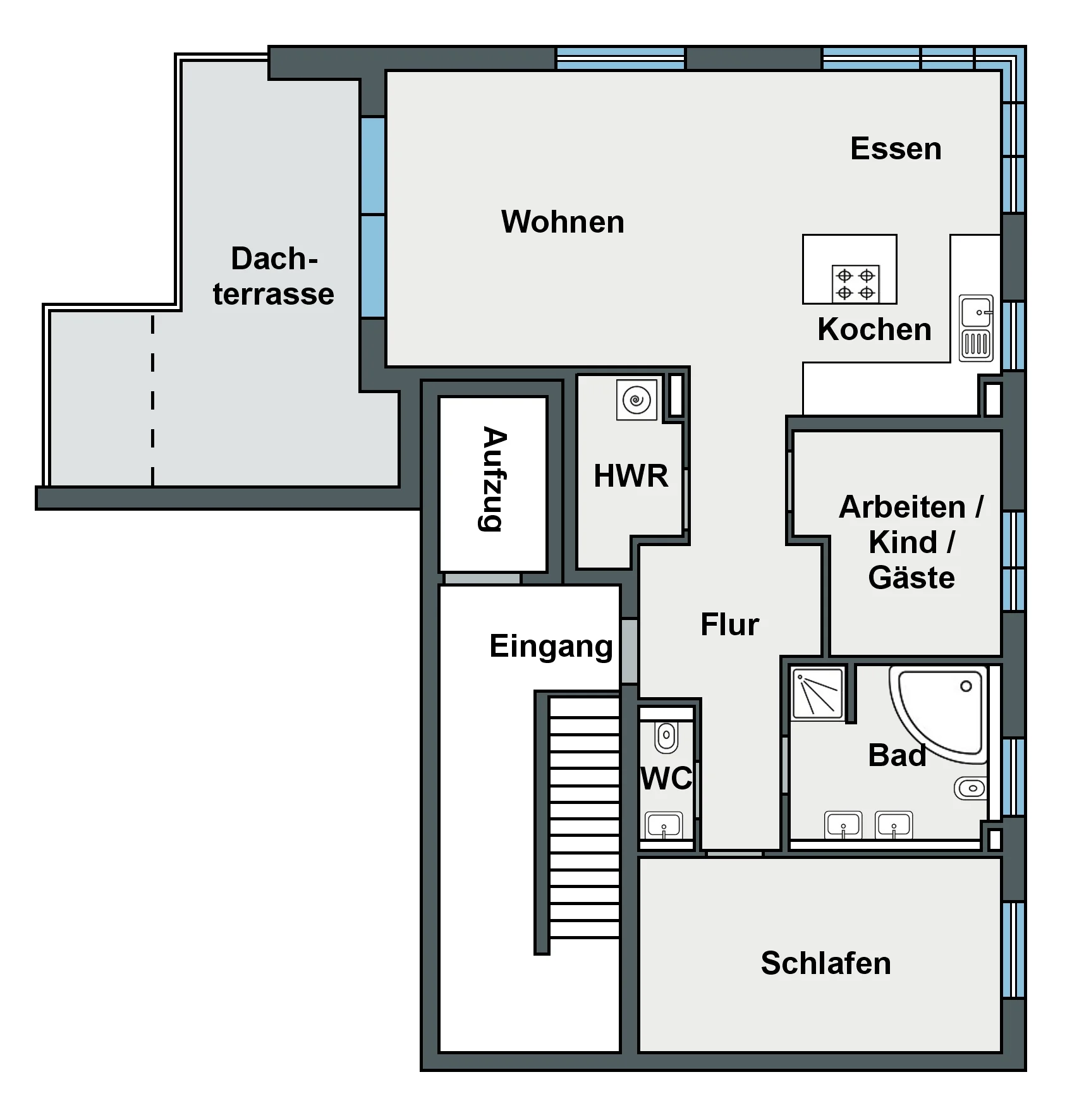 KA-Südoststadt, City Park / besondere und hochwertige Penthouse-Wohnung mit sichtgeschützter Dachterrasse, Kellerraum, zwei TG-Plätze - vermietet
