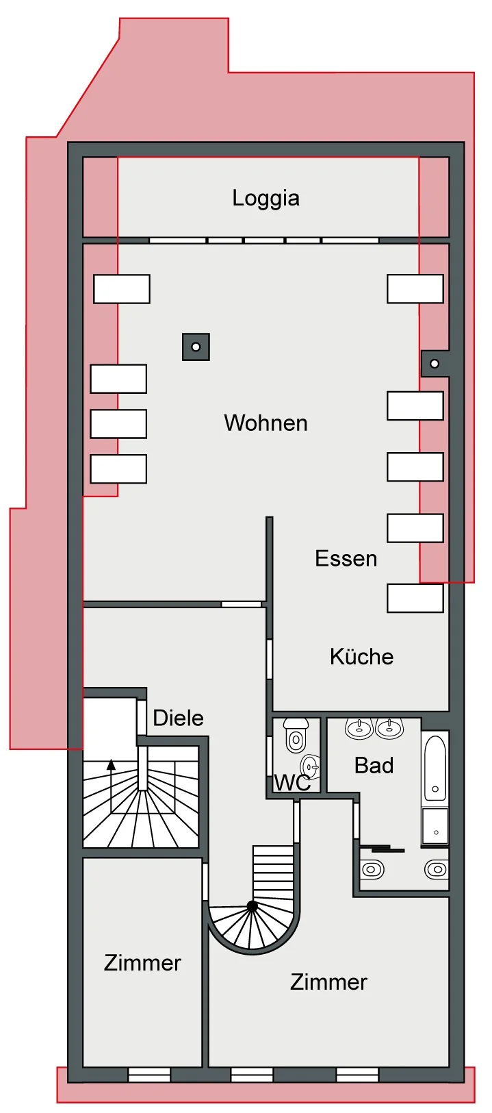KA-Durlach / außergewöhnliche DG-Maisonette-Whg mit Süd-Loggia, 5 Zimmer und optional zwei TG-Stellplätze