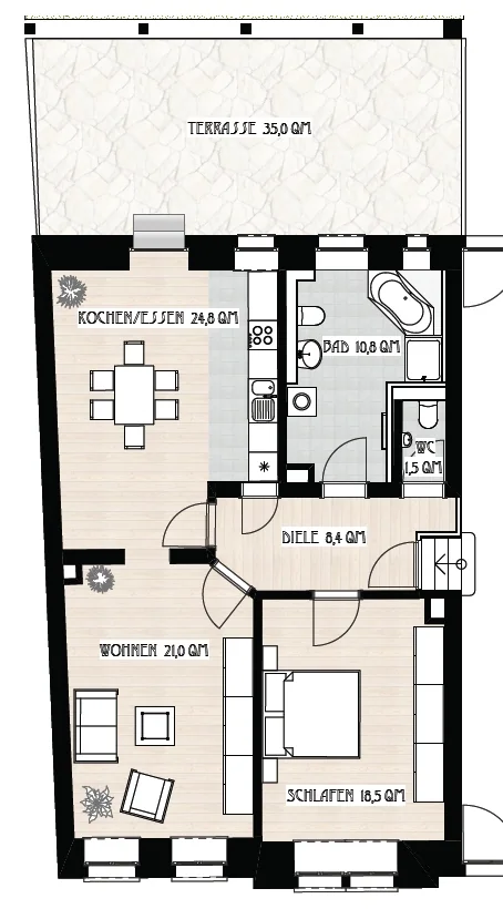 KA-Durlach / Grundsanierte 2-3-Zi-Wohnung mit sehr grosser SW-Terrasse in stilvollem Altbau